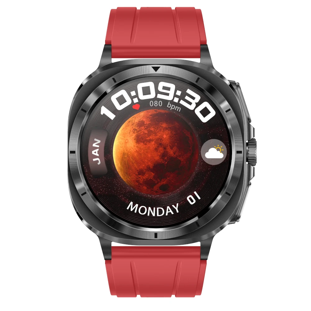 Smartwatch Kardiowatch Zegarek Kardiologiczny z Funkcją Rozmów EKG Czerwony Pasek Silikonowy