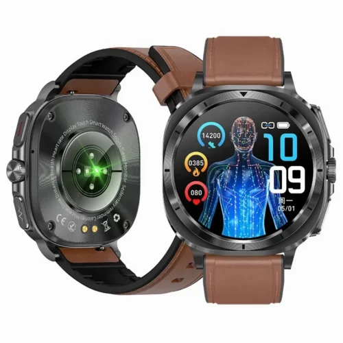 Smartwatch Kardiowatch Zegarek Kardiologiczny z Funkcją Rozmów EKG Saturacja Glukozy Ciśnienia Tlen we krwi Brazowy