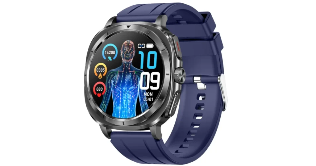 Smartwatch Kardiowatch Zegarek Kardiologiczny z Funkcją Rozmów EKG Wyświetlacz AMOLED Monitor Snu Granatowy Pasek