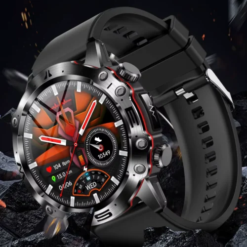 Smartwatch kardiologiczny EKG wyposażony w czarny mocny silikonowy pasek 22mm. Paski można zmieniać