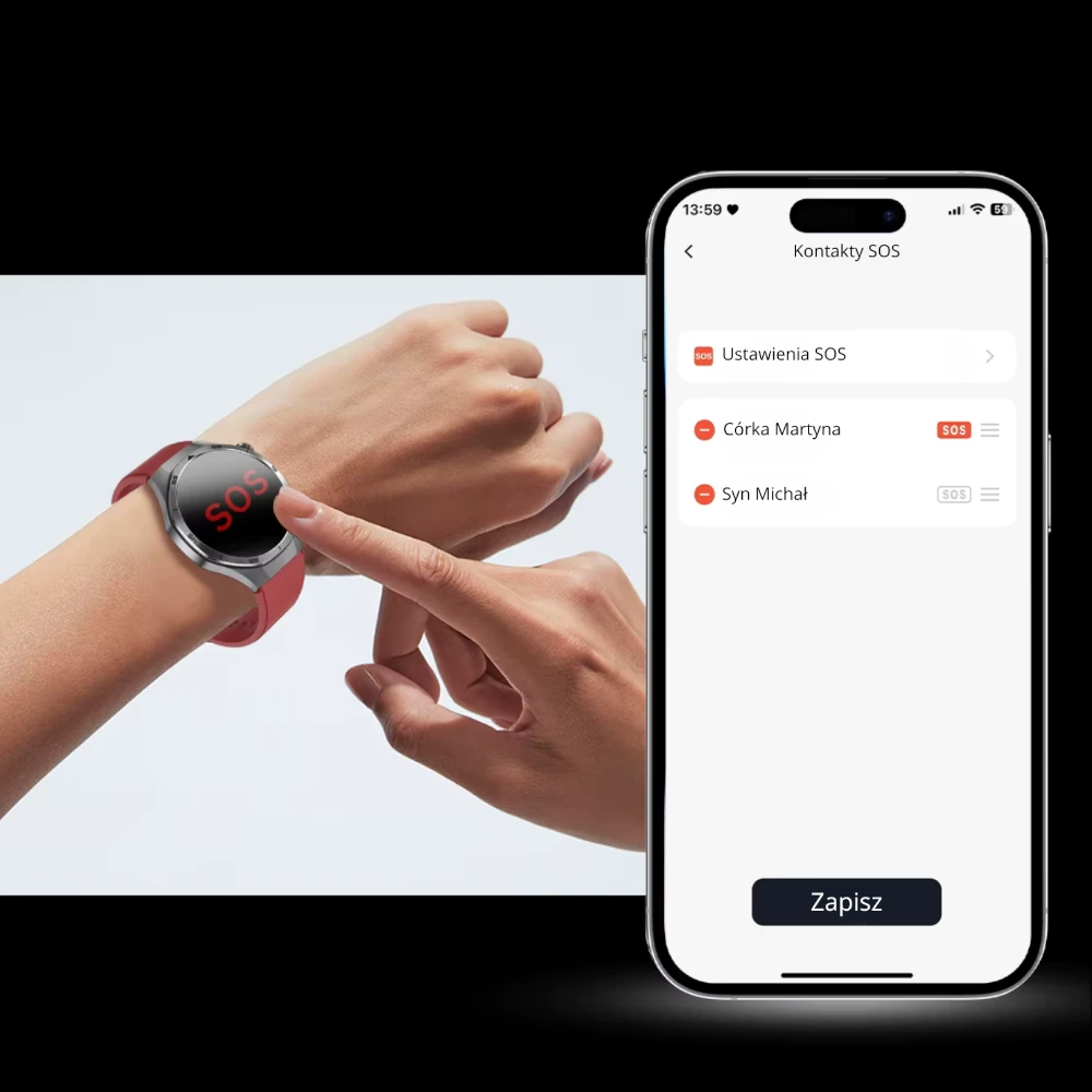 Kardiowatch Exon Strix wraz z pokazaną funkcją SOS