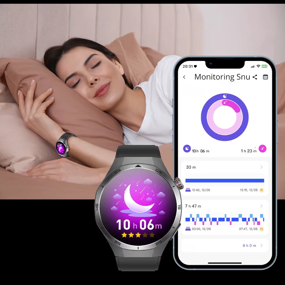 Kardiowatch Exon Strix obok smartfona z aplikacją do pomiaru snu