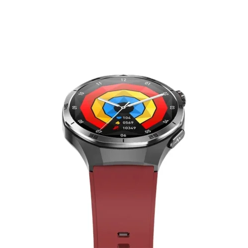 Zbliżenie na ekran zegarka z analogową tarcza