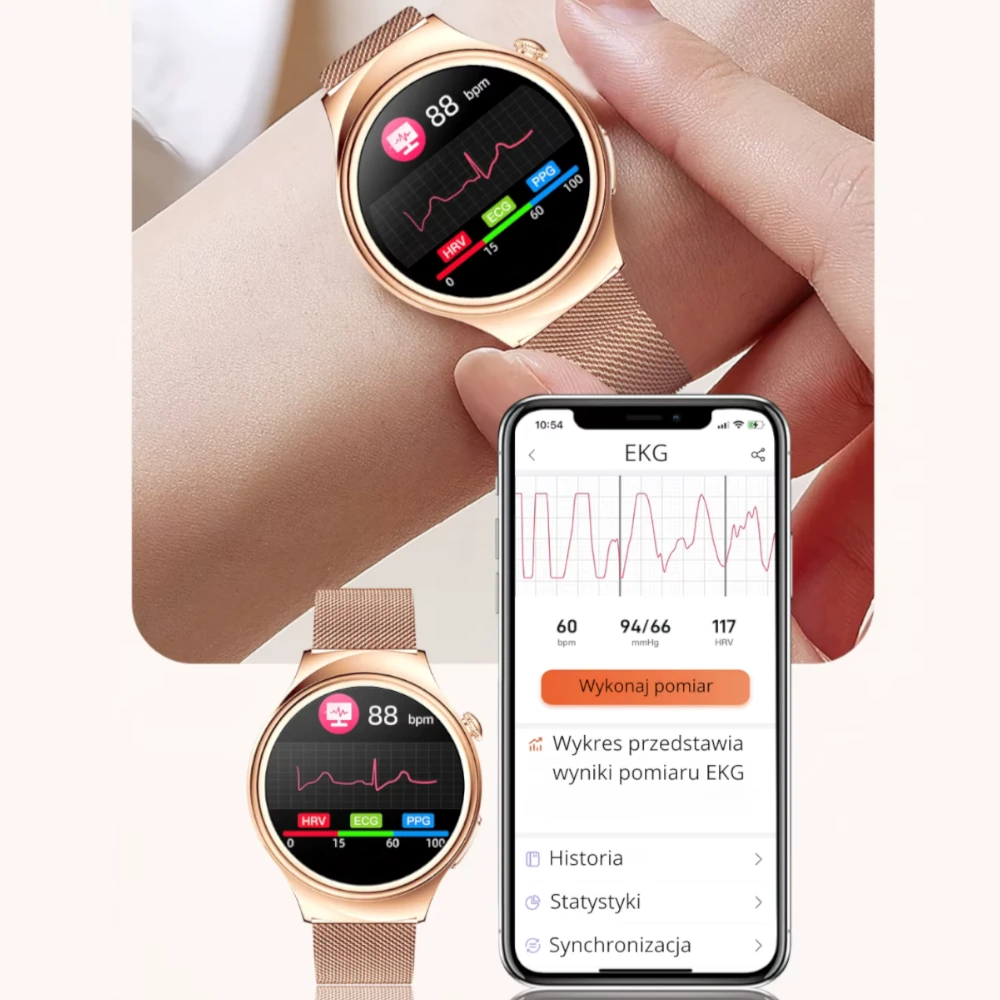 Ekran smartwatcha Kardiowatch Aria z pomiarem EKG