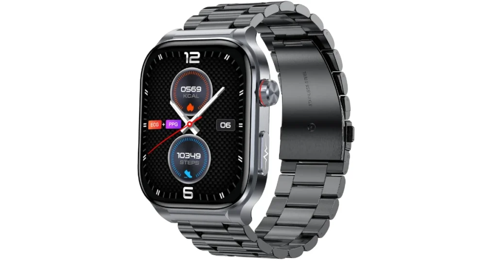 Kardiowatch Pulsemed z elegancką metalową bransoletą.