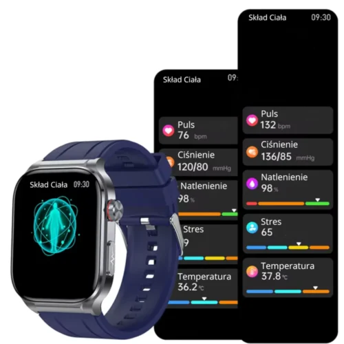 Smartwatch z pomiarem temperatury ciała i tętna.