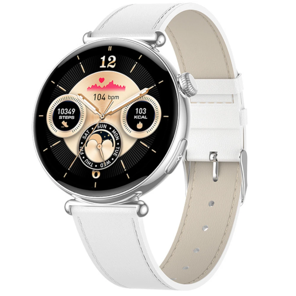 Kardiowatch kobiecy Exon Lumina na białym skórzanym pasku