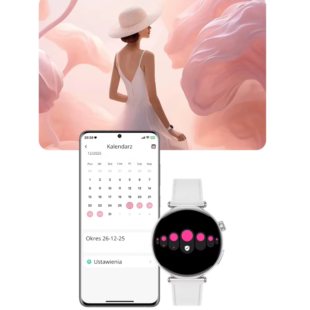 Różowy smartwatch damski Exon Lumina z monitorem cyklów